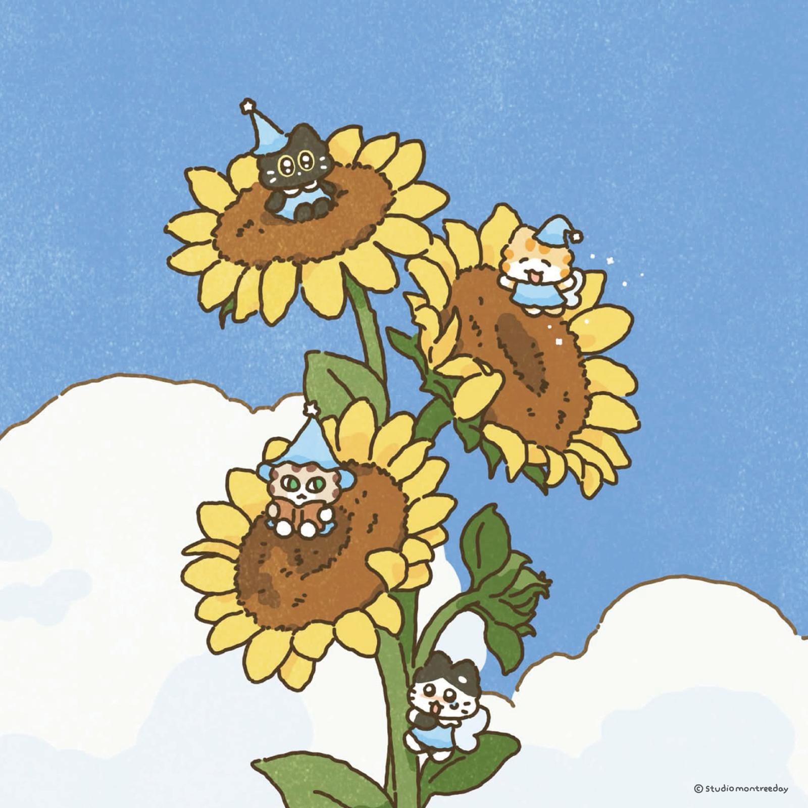 작은 고양이 요정들의 해바라기